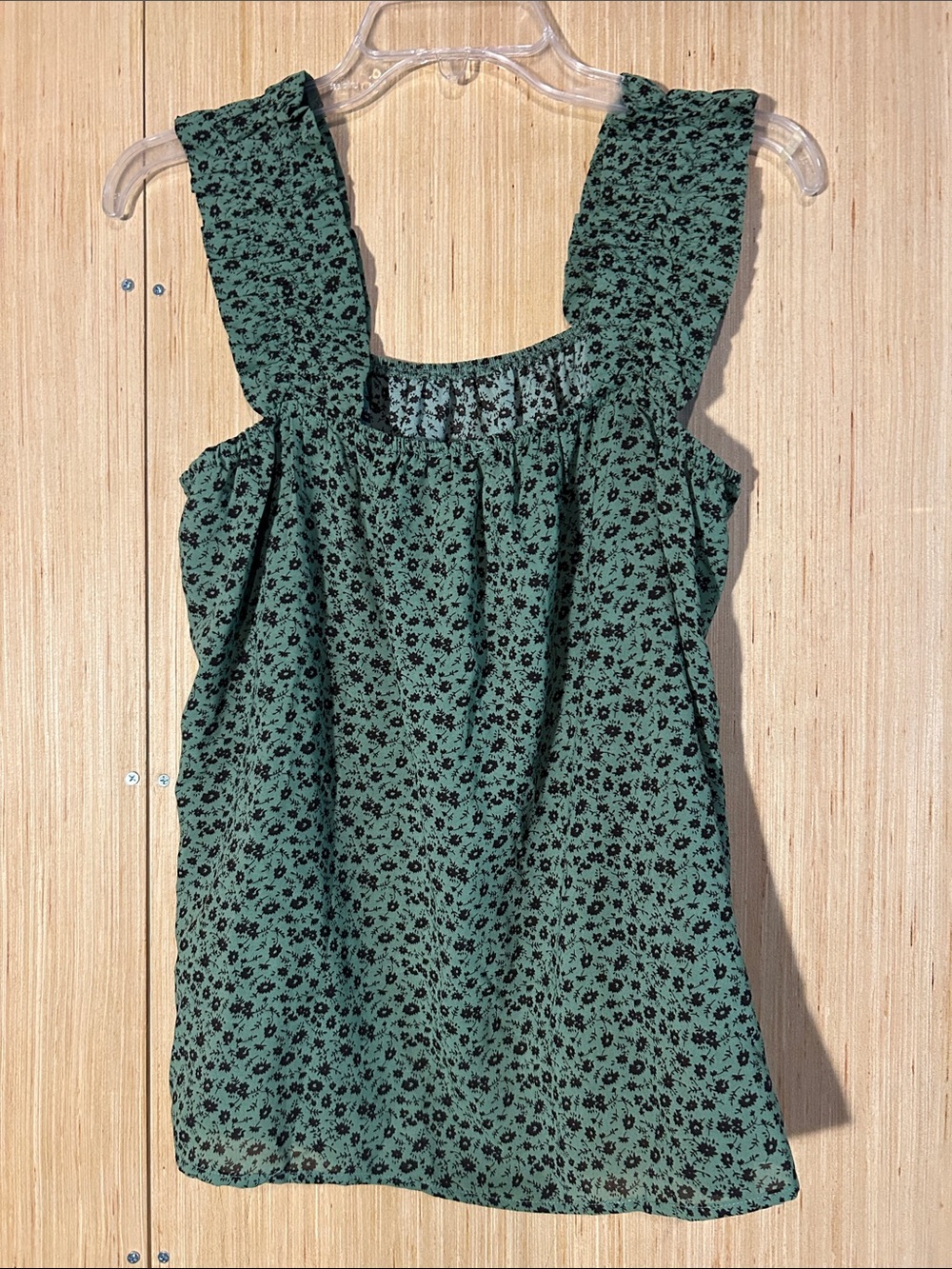 Green Floral Ruffled Strap Tank Top